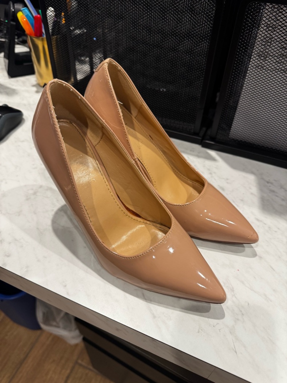 Catherine Malandrino Nude Patent Pointed-Toe Pumps